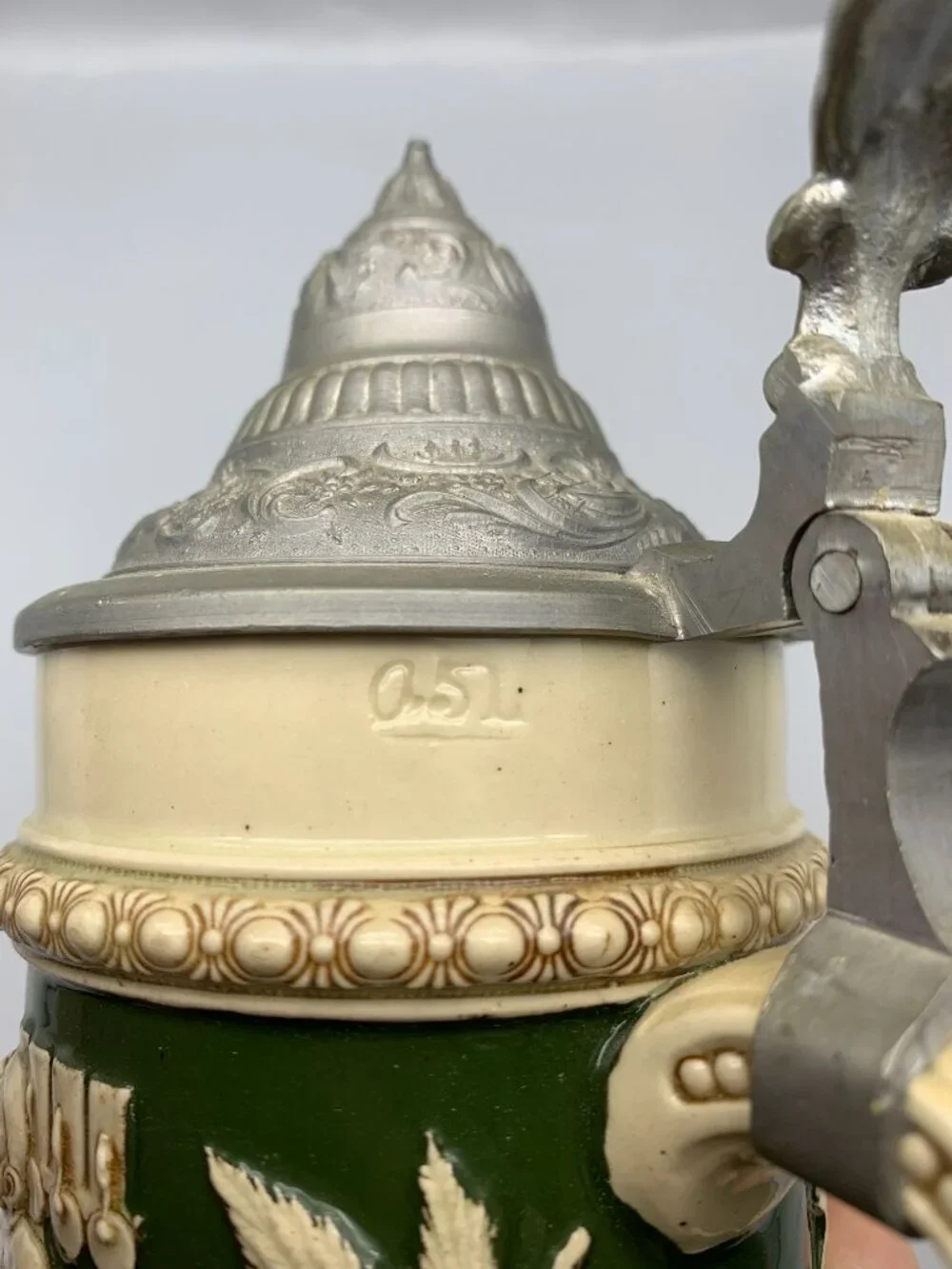 Vintage German Gestzlich Tavern Scene Stein with Pewter Hinged Lid